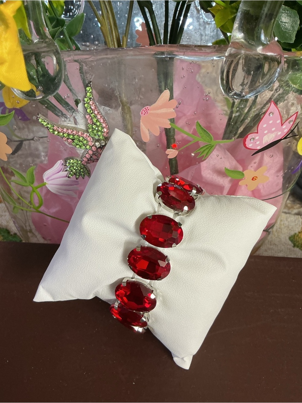 Vibrant Red Oval Crystal Bracelet - Women Jewelry